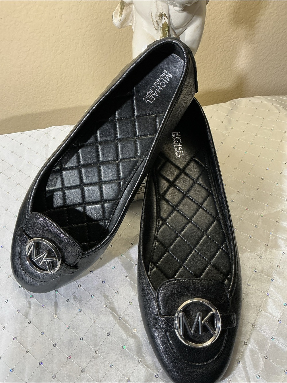 MICHAEL Michael Kors Black Leather MK Logo Ballet Flats
